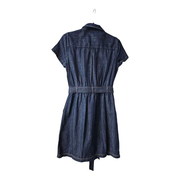 J. Crew Dress Size 2 Chambray Pockets Tie Waist Elastic Waist Collar Cotton S/S - Picture 2 of 10